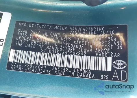 2010 Toyota Corolla Le from USA, damaged, VIN 2T1BU4EEXAC508542